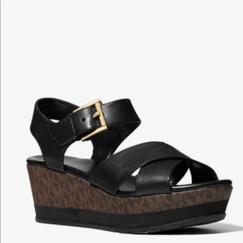 MICHAEL KORS NEVA PLATFORM LEATHER BLK / Brown 7:5 - Picture 6 of 6